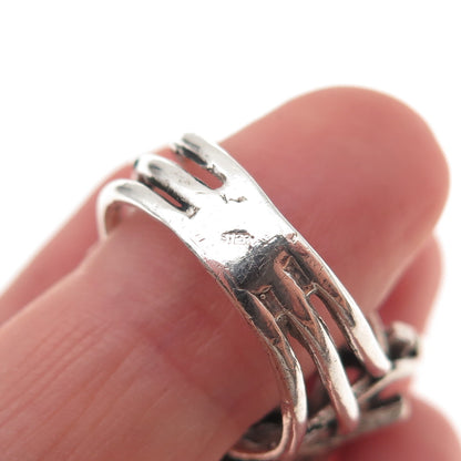 925 Sterling Silver Vintage Modernist Nest Oxidized Ring Size 6.75