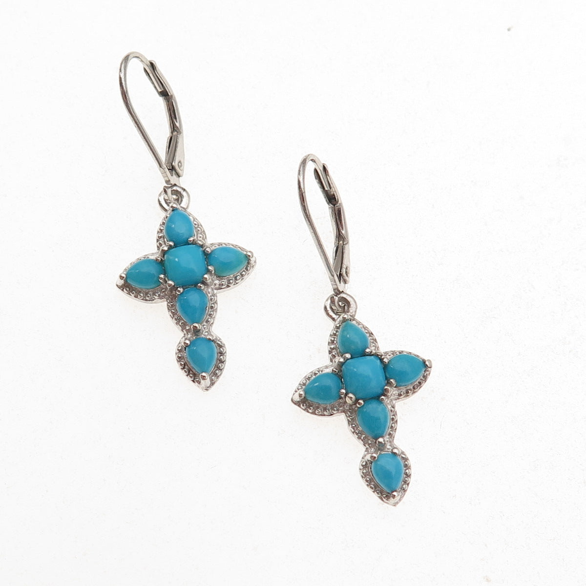 Chuck Clemency 925 Sterling Sleeping Beauty Turquoise White Topaz Cross Earrings