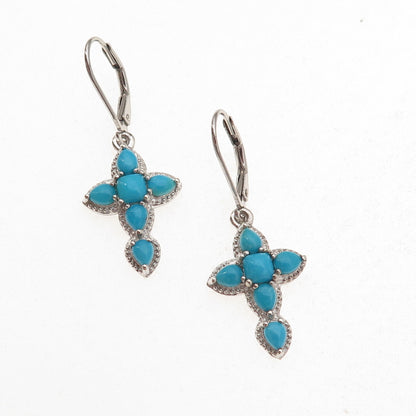 Chuck Clemency 925 Sterling Sleeping Beauty Turquoise White Topaz Cross Earrings