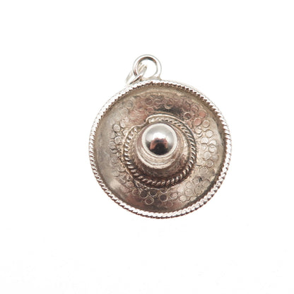 925 Sterling Silver Vintage Sombrero Hat Oxidized 3D Charm Pendant