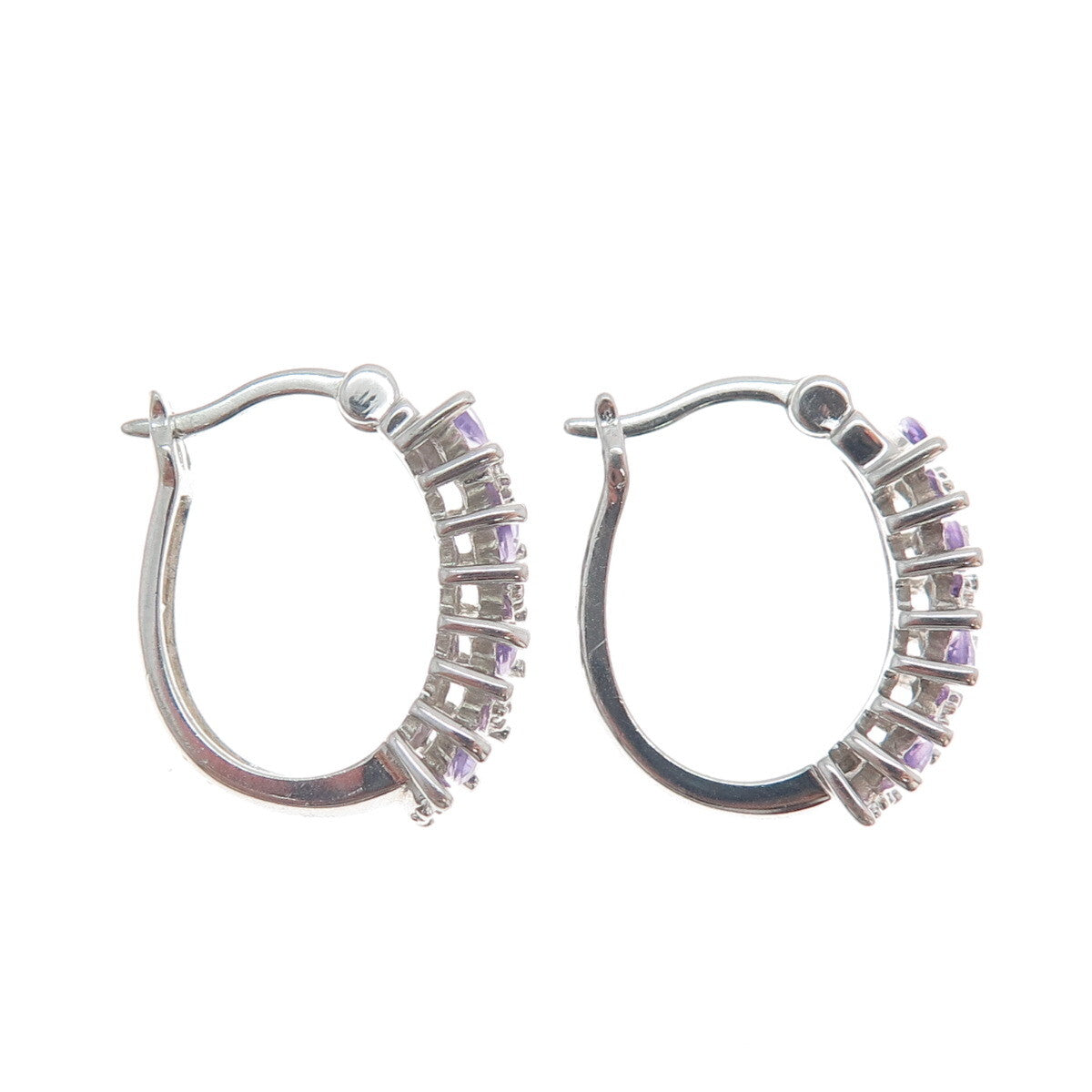 ROSS SIMONS 925 Sterling Silver Diamond Accent Amethyst Gem Hinged Hoop Earrings