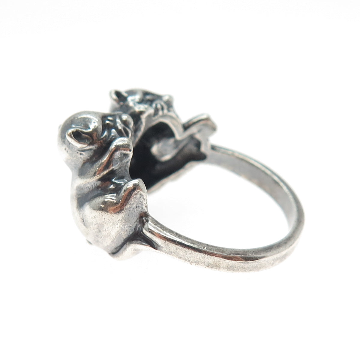 KABANA 925 Sterling Silver Vintage Kitty Cat Oxidized Ring Size 8