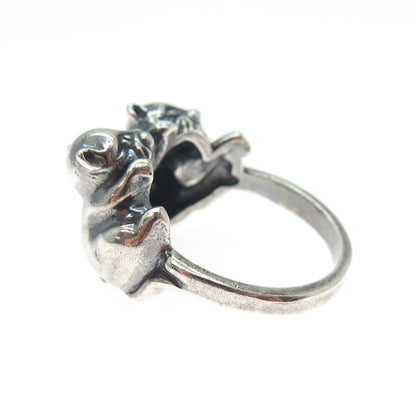 KABANA 925 Sterling Silver Vintage Kitty Cat Oxidized Ring Size 8