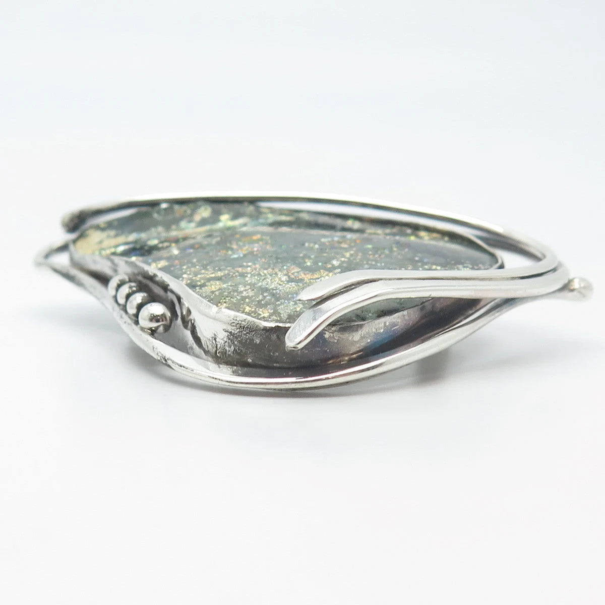 925 Sterling Silver Vintage Roman Glass Beaded Modernist Pin Brooch