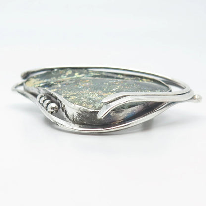 925 Sterling Silver Vintage Roman Glass Beaded Modernist Pin Brooch