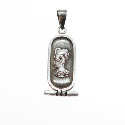 800 Silver Vintage Egyptian Pharaoh Cartouche Oxidized Charm Pendant