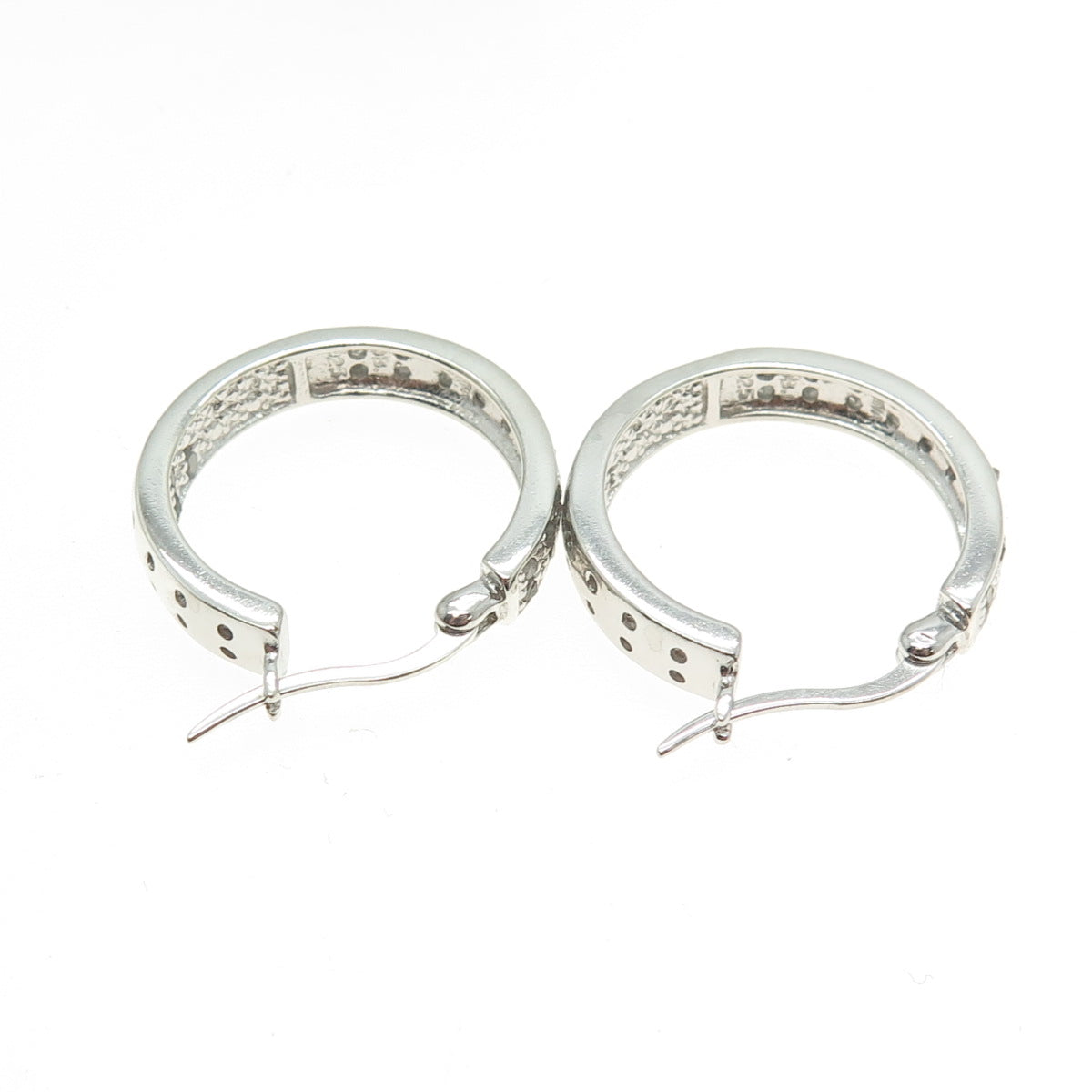 DBJ DEE BERKLE 925 Sterling Silver Real Round-Cut Diamond In & Out Hoop Earrings