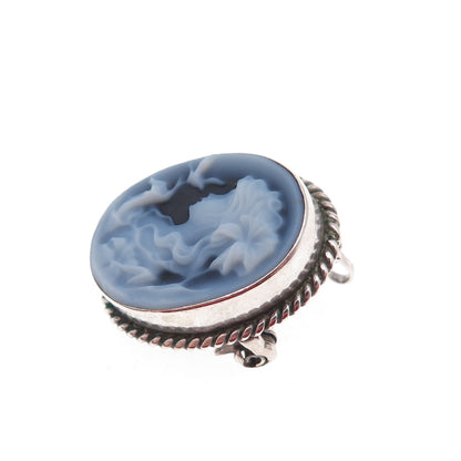 925 Sterling Silver Vintage Italy Ceramic Lady Cameo Pin Brooch / Pendant