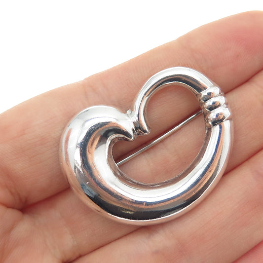 925 Sterling Silver Vintage Modernist Puffy Heart Pin Brooch