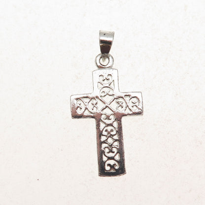 925 Sterling Silver Vintage Heart Ornate Cross Charm Pendant