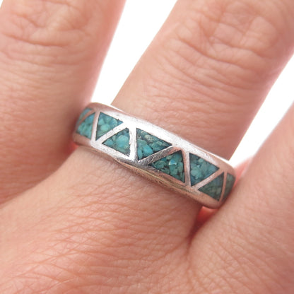 SILVER CLOUD Old Pawn 925 Sterling Vintage Turquoise Inlay Band Ring Size 11.25