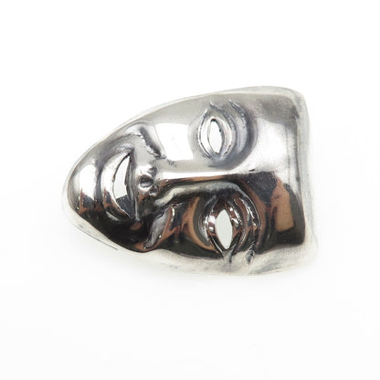 925 Sterling Silver Vintage Mexico Comedy Mask Oxidized Pin Brooch