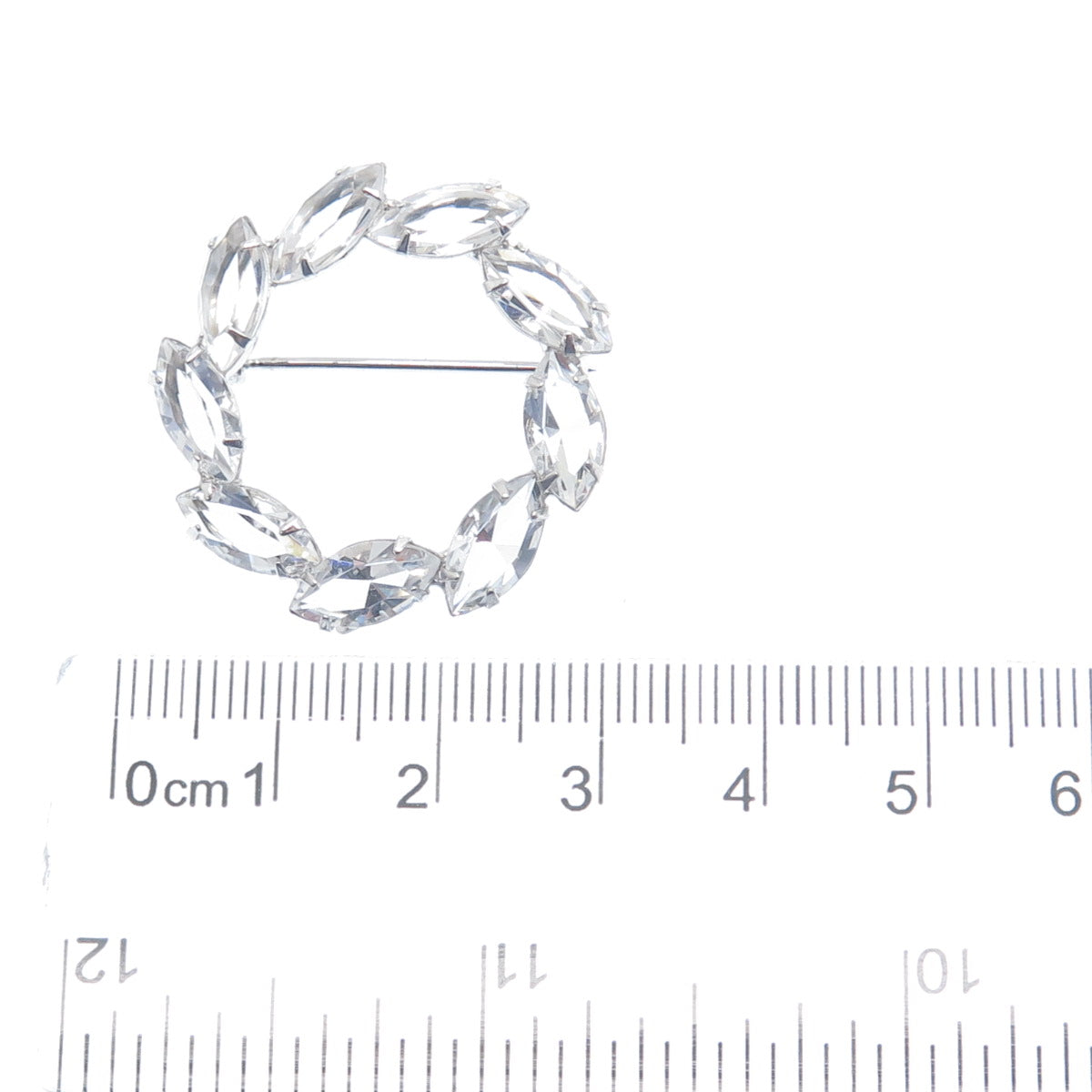 925 Sterling Silver Antique Art Deco CD Marquise-Cut Rhinestone Circle Brooch