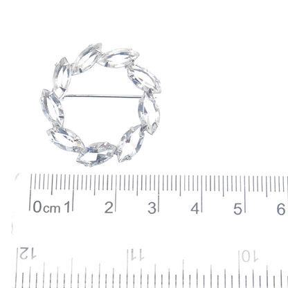 925 Sterling Silver Antique Art Deco CD Marquise-Cut Rhinestone Circle Brooch