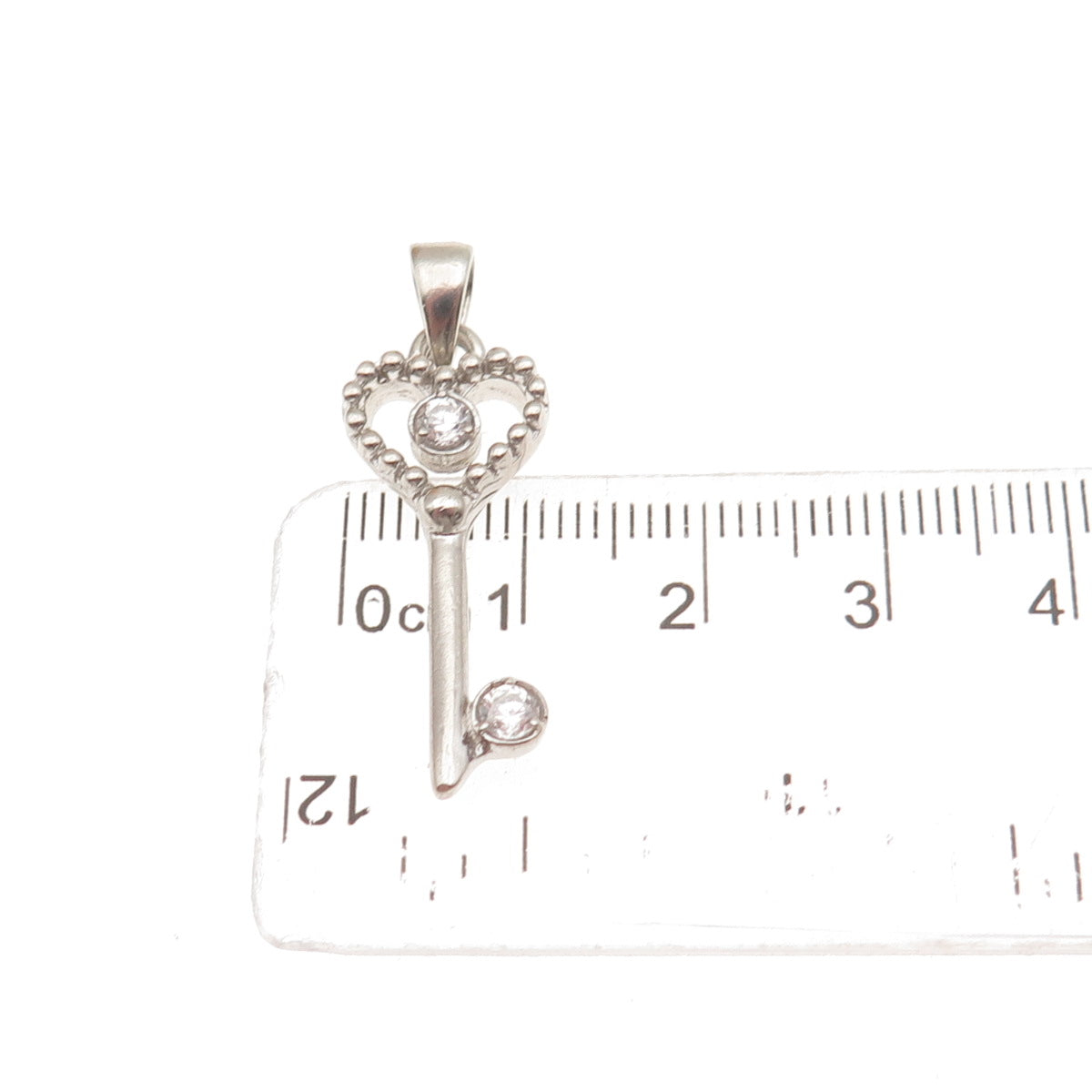 925 Sterling Silver Round-Cut C Z Heart Key Charm Pendant