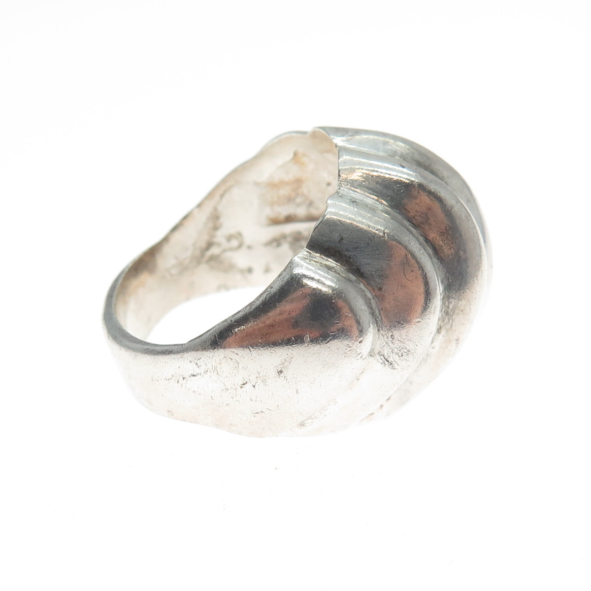 925 Sterling Silver Vintage Mexico Modernist Ribbed Dome Oxidized Ring Size 8