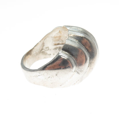 925 Sterling Silver Vintage Mexico Modernist Ribbed Dome Oxidized Ring Size 8