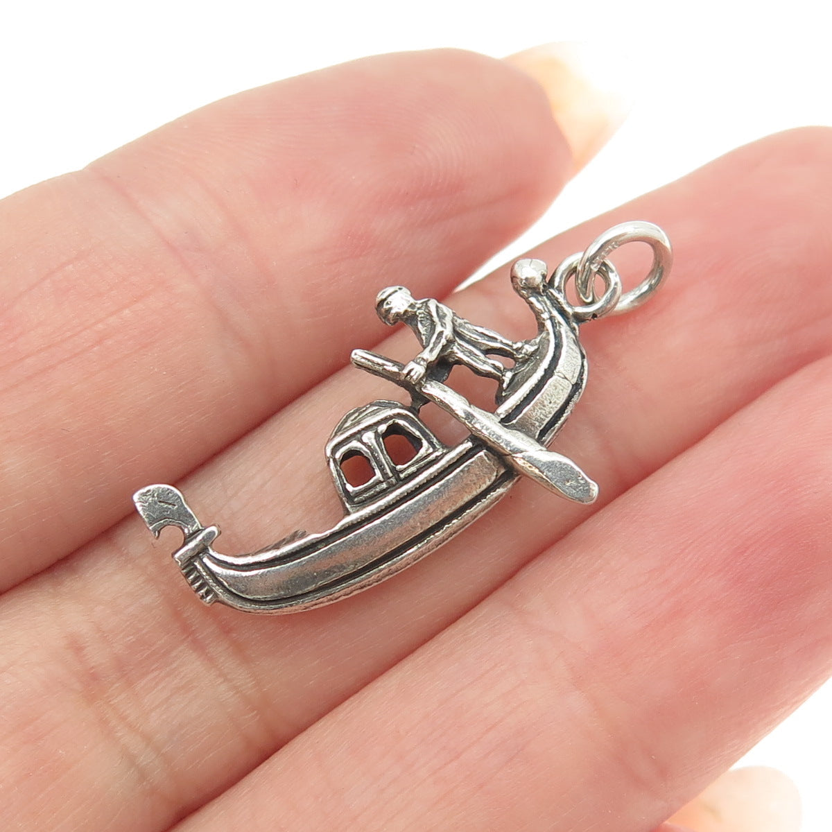 835 Silver Vintage Venetian Gondola 3D Pendant