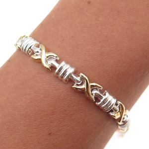 925 Sterling Silver 2-Tone Italy X-Link Bracelet 7"