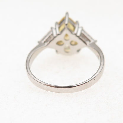 925 Sterling Silver Canary & White C Z Teardrop Ring Size 9.25