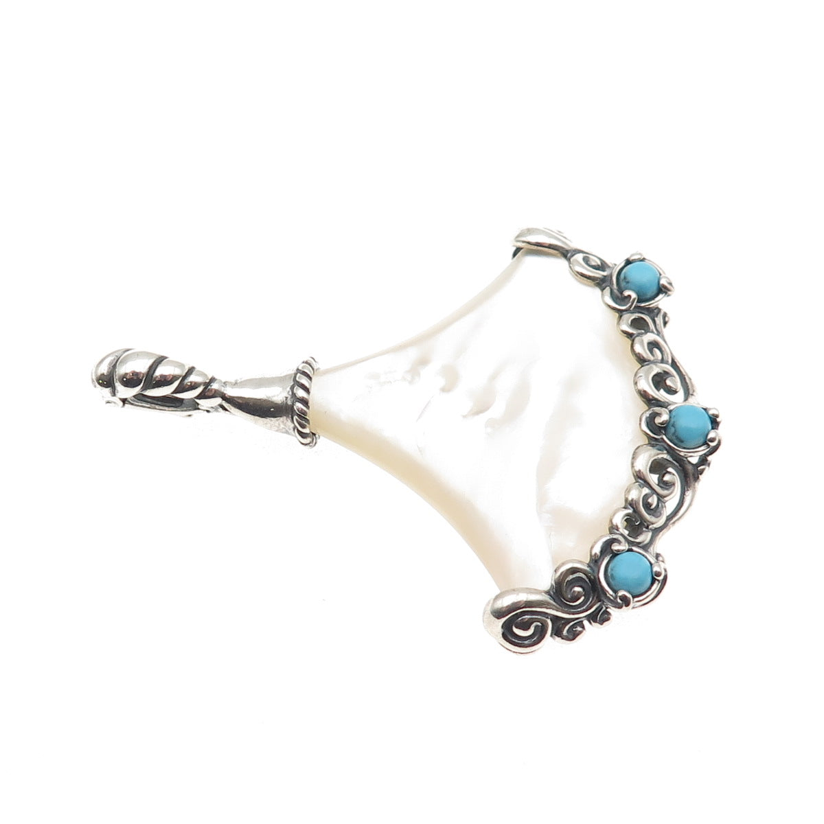 Carolyn Pollack Sterling Silver Vintage Real MOP & Turquoise Modernist Pendant