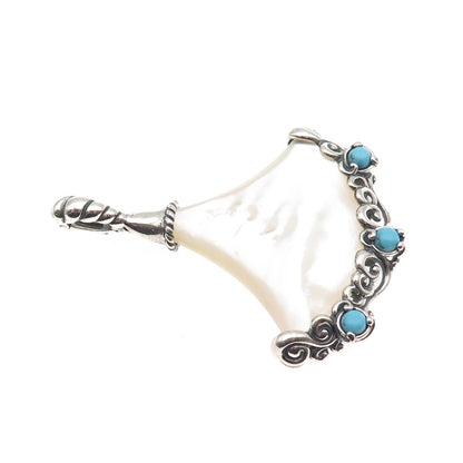 Carolyn Pollack Sterling Silver Vintage Real MOP & Turquoise Modernist Pendant