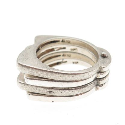 925 Sterling Silver Vintage Round-Cut C Z Modernist 4-Row Folding Ring Size 8.25