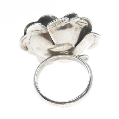 TAHARA 925 Sterling Silver Vintage Rose Flower Oxidized Ring Size 7.25