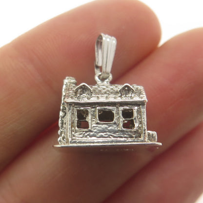 925 Sterling Silver Antique Art Deco Old Town House Minimalist Charm Pendant