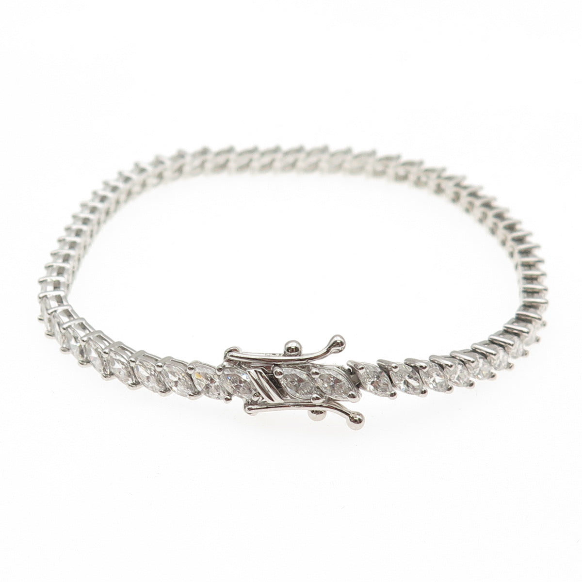 925 Sterling Silver Marquise-Cut C Z Link Bracelet 7.25"