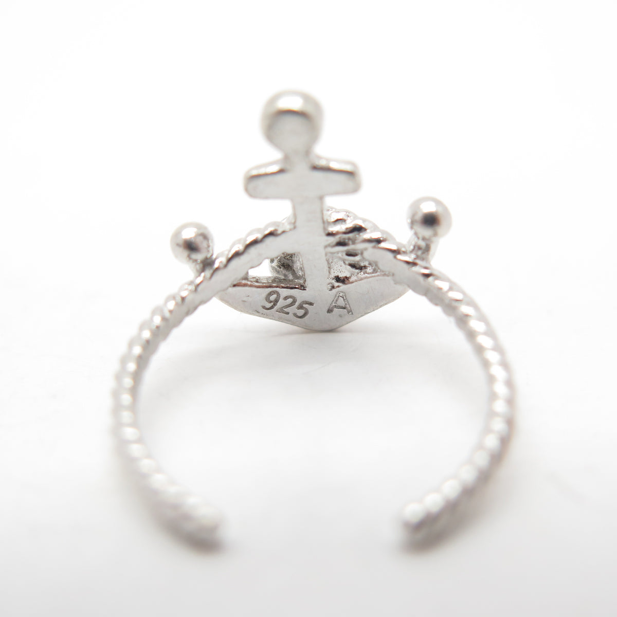 925 Sterling Silver Blue C Z Anchor Adjustable Ring Size 4.75