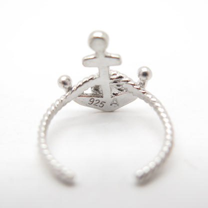 925 Sterling Silver Blue C Z Anchor Adjustable Ring Size 4.75