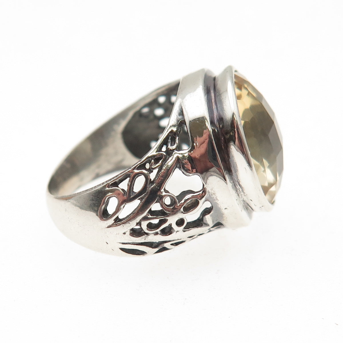 925 Sterling Silver Vintage Real Citrine Butterfly Oxidized Ring Size 6