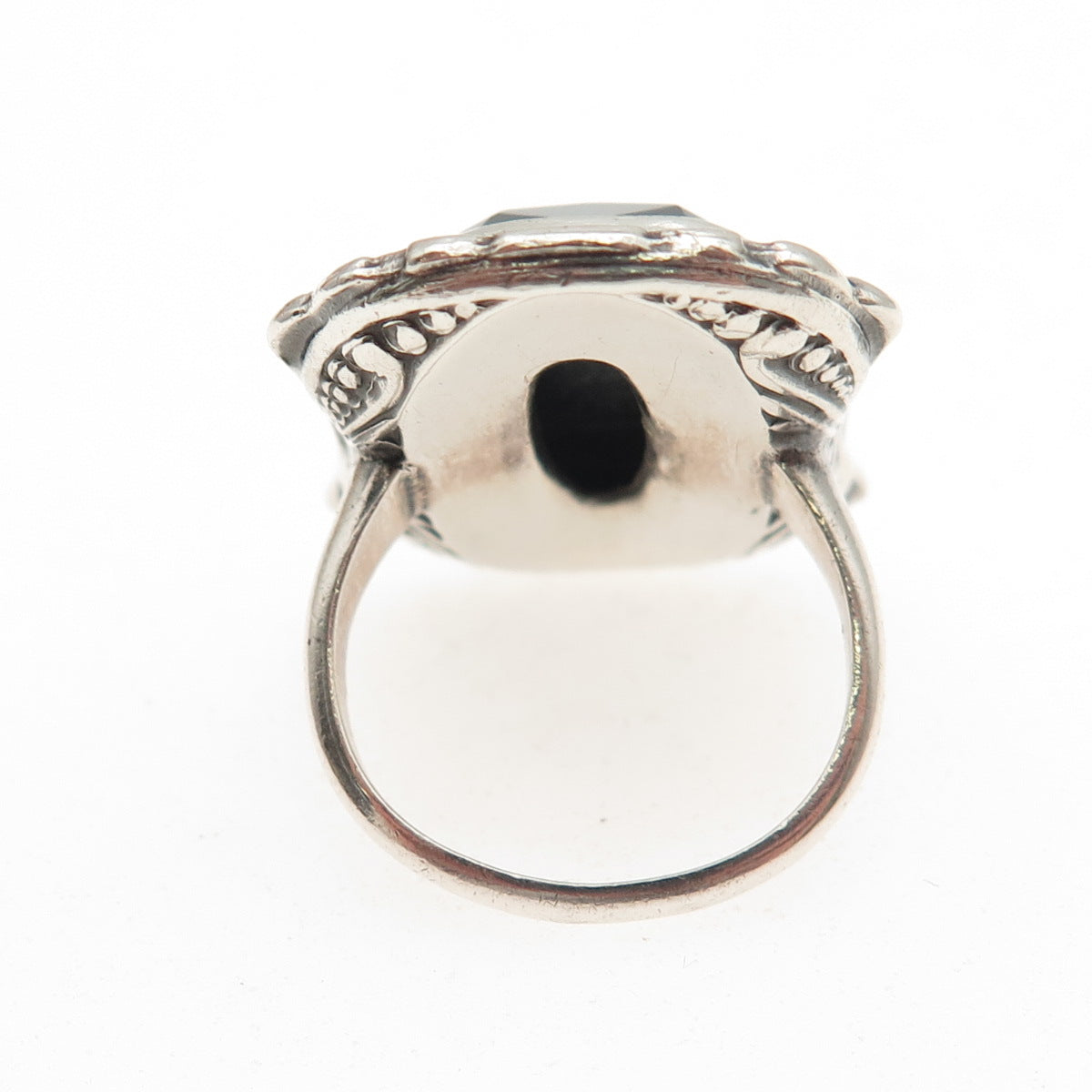 UNCAS 925 Sterling Silver Antique Art Deco Real Hematite Marcasite Ring Size 3.5