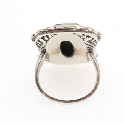UNCAS 925 Sterling Silver Antique Art Deco Real Hematite Marcasite Ring Size 3.5