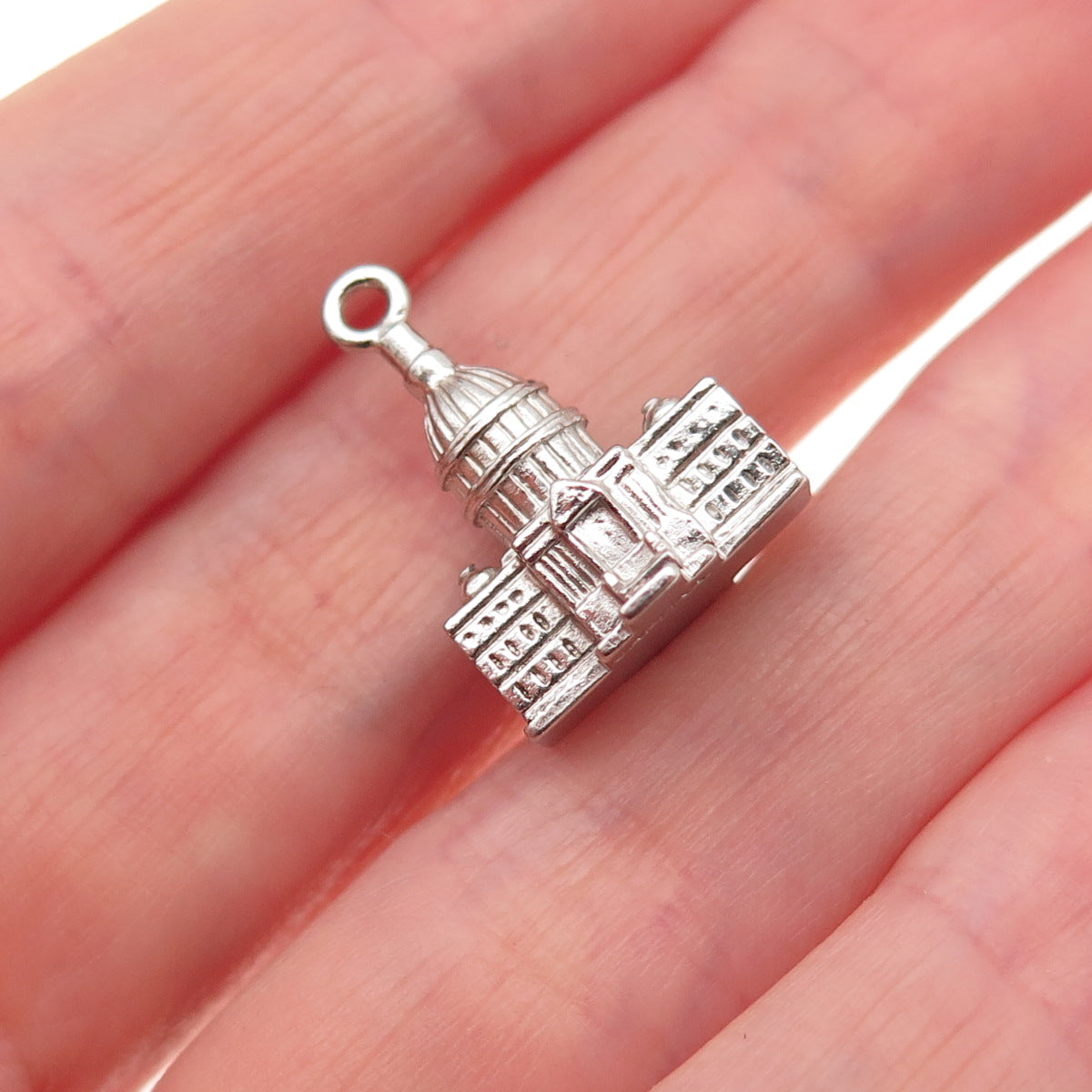 Wells 925 Sterling Silver Antique Art Deco US Capitol Building 3D Charm Pendant