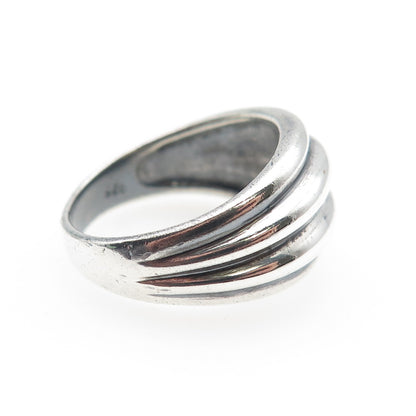 925 Sterling Silver Vintage Modernist Ribbed Oxidized Ring Size 6.75