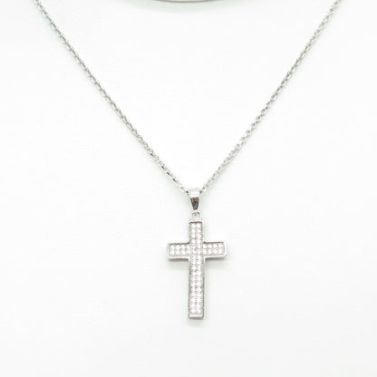 925 Sterling Silver Italy Round-Cut C Z Sparkle Cross Cable Chain Necklace 18"