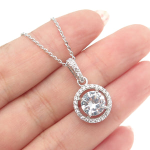 925 Sterling Silver Round-Cut C Z Circle of Life Cable Chain Necklace 16"