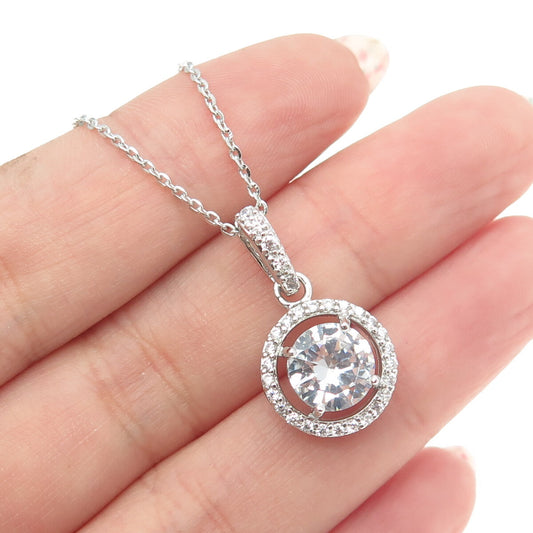 925 Sterling Silver Round-Cut C Z Circle of Life Cable Chain Necklace 16"