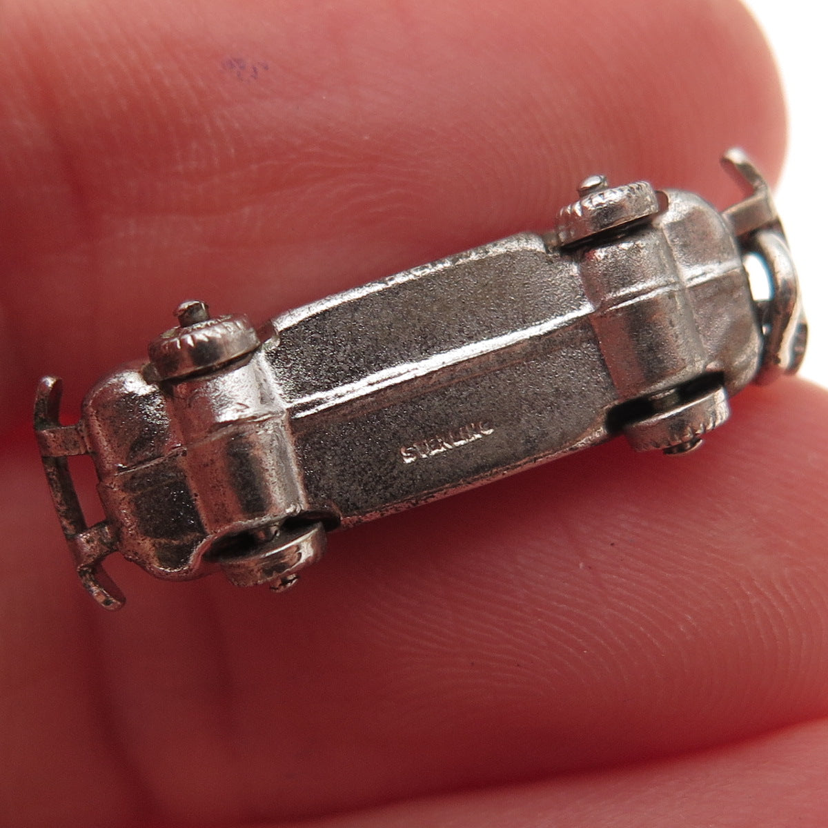 925 Sterling Silver Vintage Retro Car Movable Oxidized 3D Charm Pendant