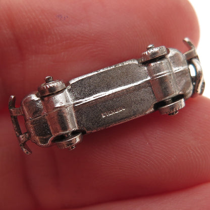 925 Sterling Silver Vintage Retro Car Movable Oxidized 3D Charm Pendant