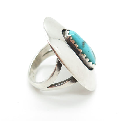 Old Pawn Sterling Silver Vintage Southwestern Turquoise Shadow Box Ring Size 5