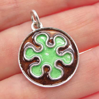 925 Sterling Silver Vintage Enamel Splash Flower Charm Pendant