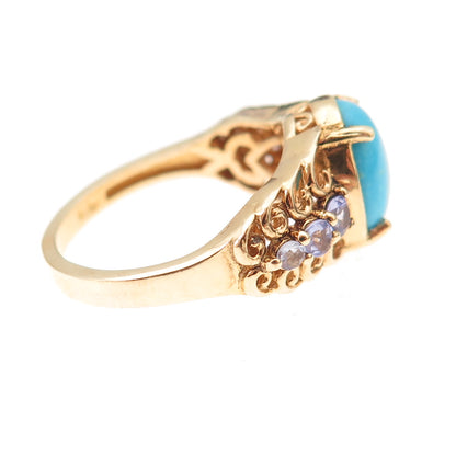 Chuck Clemency 925 Sterling Gold Plated Real Turquoise Tanzanite Ring Size 8.25