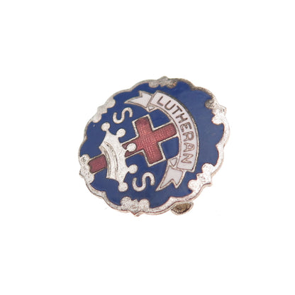 925 Sterling Silver Antique Art Deco Enamel Lutheran Sunday School Pin Brooch