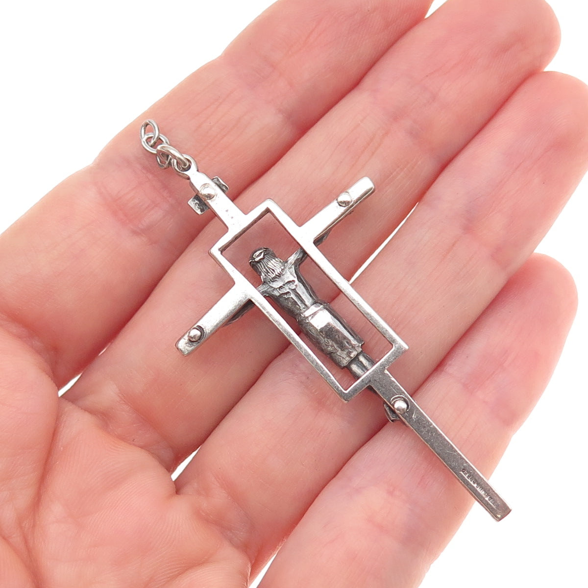 Creed 925 Sterling Silver Antique Art Deco Crucifix Cross Oxidized Charm Pendant