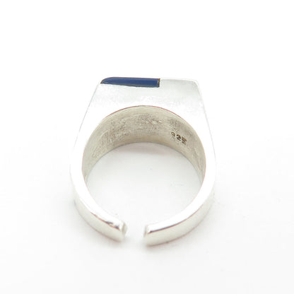 925 Sterling Silver Enamel Modernist Adjustable Ring Size 4.5