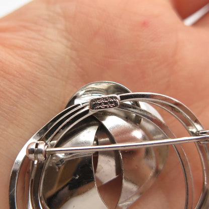 925 Sterling Silver Vintage Carl Art Leaf Striped Pin Brooch