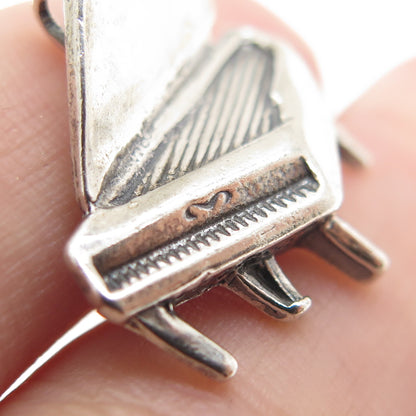 925 Sterling Silver Vintage Grand Piano Oxidized Minimalist Slide Charm Pendant